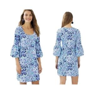 Lilly Pulitzer Carlile Blue Iris High Manetenance Blouson Sleeve Dress Size XS